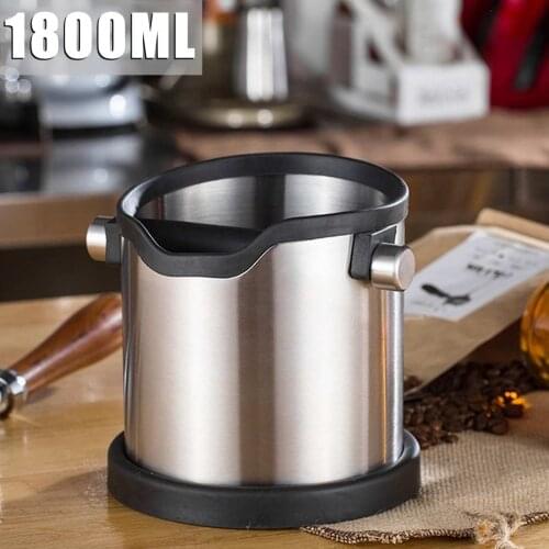 1800ml Stainless Steel Coffee Grind Knock Box Espresso Grind Container Anti Slip Bin Waste Bin with Detachable Knock Bar Barista