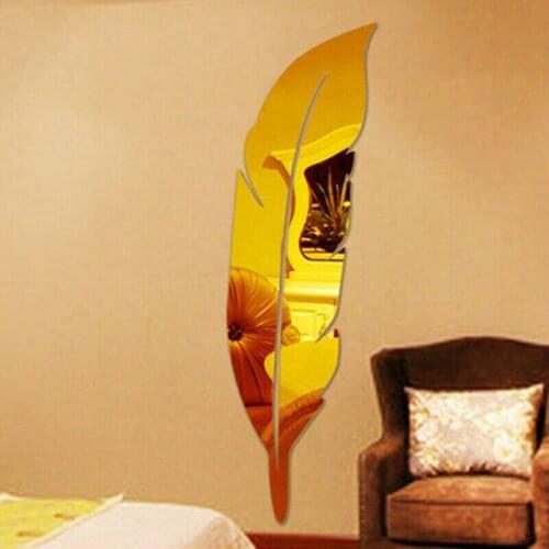 18x73cm DIY Feather Pattern Mirror Effect Reflective Waterproof A Sticker Wall Sticker For Living Room Home Decoration