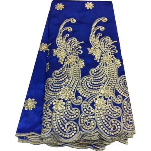 2016 High Quality African George Lace Fabric Gold Sequins Embroidery Nigerian Indian silk George fabric For Dress bule WKS24-95