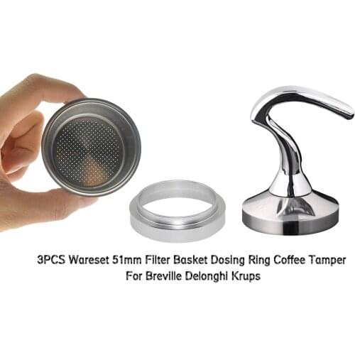 3PCS/Set Breville Delonghi Filter Krups 51MM Filter Basket Cup Coffee Tamper Dosing Ring Set Breville Coffeeware Birthday Gift