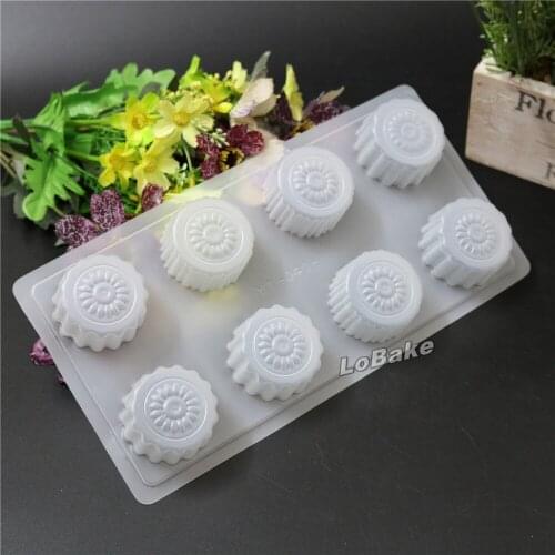 5pcs/lot) 8 cavities traditional Chinese flower pattern round shape Semi-transparent PP Plastic Mooncake Mold ice cube moulds