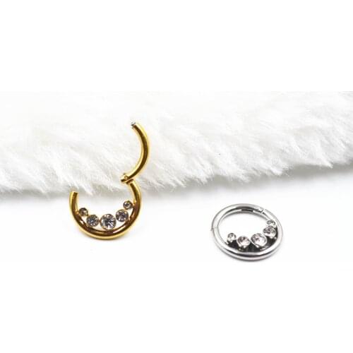 50pcs/Lot 316L Surgical Steel 5 Gems Nose Clicker Seamless Hinged Segment Ring 16G Ear Cartilage Tragus Helix Hoop Septum Ring