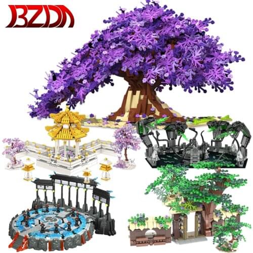BZDA City Street View The Pillow Book Three Worlds Hexagon Pavilion Model building blocks Educational Toys For Children Gifts