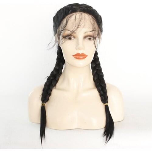 Double Braids Synthetic Braided Lace Front Wig Black Color 2x Twist Braids Wigs with Baby Hair Heat Resistant Wigs for Women