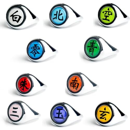 5PCS Naruto Rings Necklace Anime Figure Akatsuki Itachi Metal Jewerly Cosplay Accessory Fashion Bandai Boy Kids Kawaii Cool Gift