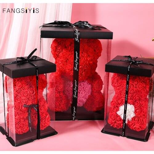 25 cm DIY Artificial PE Teddy Rose Bear With Box Flower Bear Rose Valentines Day For Girlfriend Women Wife Mothers Day Gifts