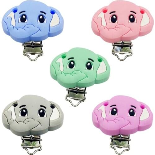 Cartoon Animal Elephant Pacifier Clips Food Grade Silicone Baby Teether Safety Clasp Dummy Chain Holder DIY Nipple Accessories