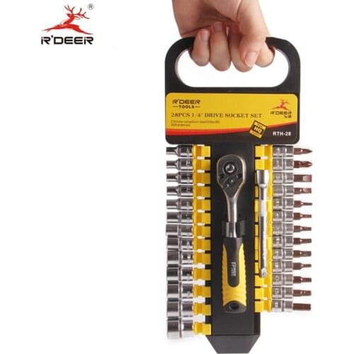 RDEER Ratchet Screwdriver Sleeve Set 1/4" Spanner Socket Set 72 Teeth CR-V Mulit-Function Repair Tools Hand Tool Set 28Pcs
