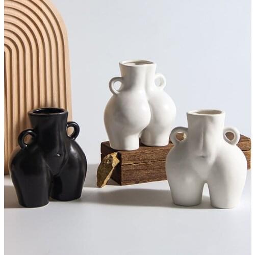Nordic Home Decor Creative Buttocks Vases White Black Ceramic Female Body Art Vase Handmade Flower Arrangement Container 2021