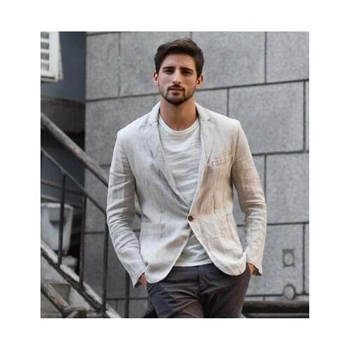 2020 new spring linen small suit men 's casual jacket mens slim single suit breathable jaqueta masculina beige blue M - 3XL