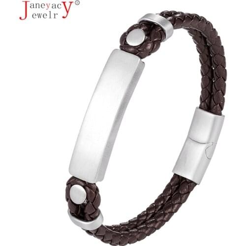 New Trendy Brand Bracelets Mens Jewelry Black Blue Brown Braided Leather Bracelet Stainless Steel Bracelet Male Jewellery Gift