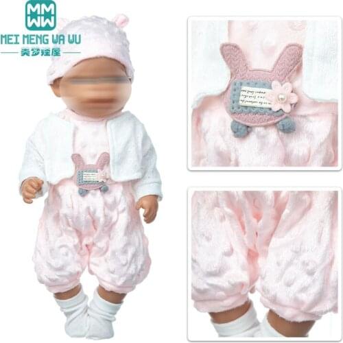 Clothes for doll Cartoon fit 17inch 43cm baby toy new born doll Soft lamb wool suit Childs gift
