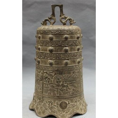 Wholesale factory 9" Chinese Classical Bronze Copper Marked Old Man Unicorn Statue Buddhism Bell 25% off