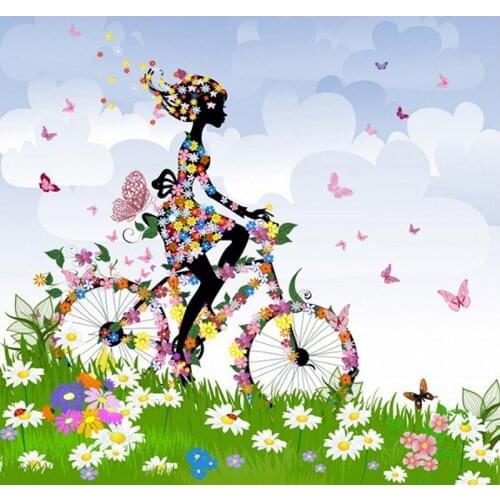 Full Square Round 5D Diamond Painting Cross Stitch Kit Girl Riding A Float Diamond Mosaic Diamond Embroidery Picture Decor