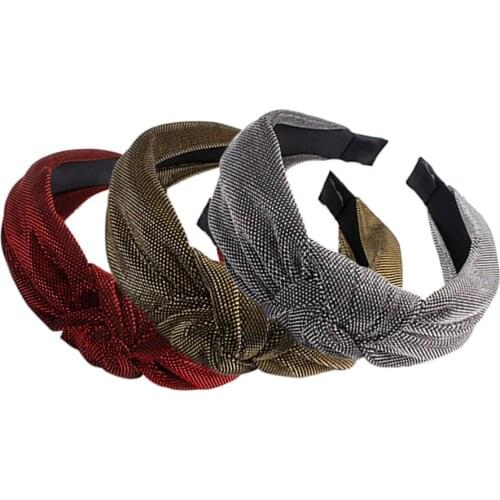 Women Snake Gold Wire Glitter Turban Silk Cross Knotted Headband Female Vintage Shiny Handmade Boho Twist Hairwear Wholesale