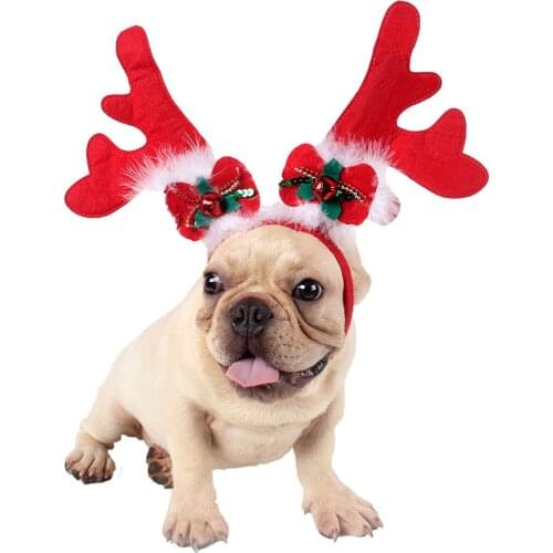 Christmas Pet Headband Fashion Cute Antler Bell Bowknot Candy Cane Decor Dog Cat Costume Headband for Cats Dogs Cosplay