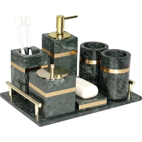 Marble Bathroom Set Liquid Soap Dispenser Toothbrush Holder Dish Gargle Cup Tray CottonSwab Box Aromatherapy Bottle Nordic Style