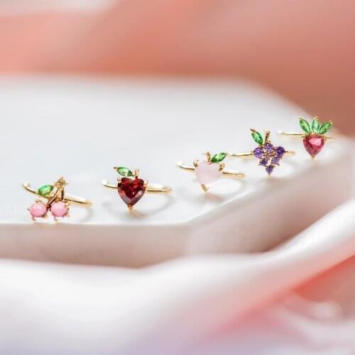 1 piece colorful cz paved grape apple strawberry cherry clip on earring for girl cute fruit earring no piercing ear cuff earring