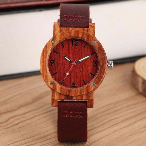 Stylish Quartz Handmade Cherry Wooden Watch for Women Female Quartz Wooden Watches Cherry Strap with Pin Buckle