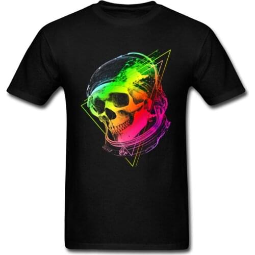 Travel Light Years Neon Skull Astronaut Print Black T Shirt Man Tee Shirts Fashion Group Custom Tops Short Sleeve Hip-hop Chic