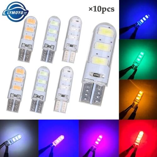 10pcs Car LED T10 w5w led bulb 194 w5w Canbus 6SMD 5730 t10 Silicone LED Light No Error Parking License Plate lamp car styling