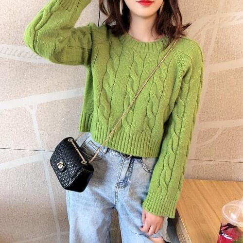 Woman Sweaters Pullover 2021 Autumn Short Cable-Knit Sweater Womens Pullover Sweater Femme Chandails