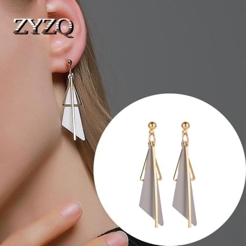 ZYZQ Fashion Ins Wind Geometric Earrings For Women Zinc Alloy Temperament Long Tassel Tarrings Travel Souvenir Jewelry Gift