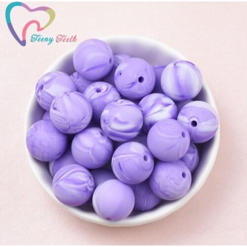 Teeny Teeth 10 PCS Marble Violet Silicone Round Beads BPA Free 9-15 MM Baby Teething Chew Loose Ball Perles Beads For Necklace