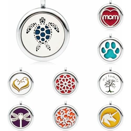 25mm Tortoise dog cat pet mom kid beach essential oil Perfume diffuser Locket Aroma locket pendant necklace chain 1 pad as gift