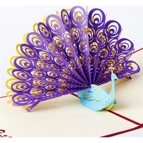 3D Cards Birthday Thank You Cards Gift Greeting Postcards Vintage Paper Kirigami Pop Up Laser Cut Peacock Customize Invitations