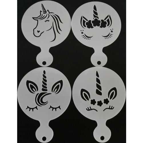 4pcs Unicorn Design Coffee Latte Cappuccino Barista Art Stencils Cookie Cupcake Latte Coffee Print Mold Cake Decorating Tools