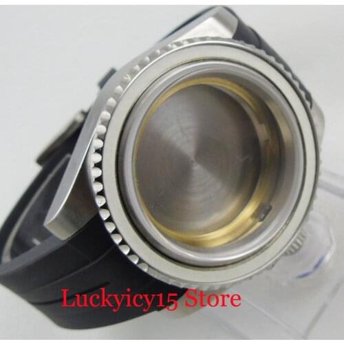 40mm Silver Color Brushed Watch Case with Rubber Strap Sapphire Crystal Fit for MIYOTA Automatic Movement