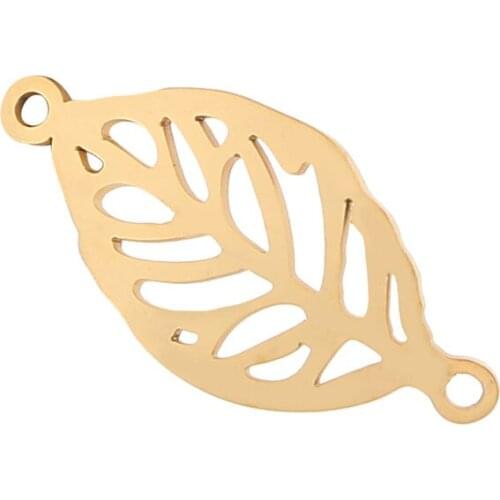 Stainless Steel Gold Color Hollow Out Leaf Charms for Jewelry Love Necklaces Pendant Making Accessories