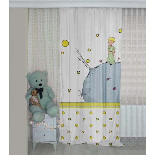 Little Prince Patterned Background Curtain velvet curtain kids room drape Yellow World Stars