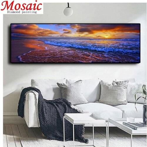 Large size Diamond Painting Natural Gold Beach Sunset Landscape diamond mosaic Canvas Painting Picture for Living Room Wall Art