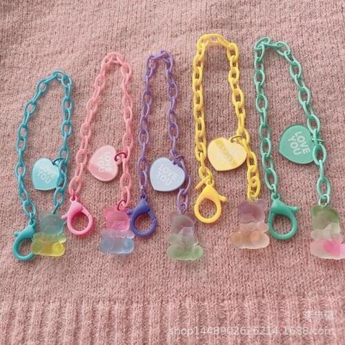 Hip Hop Bracelets European And American Bear Color Pendant Long Choker Bracelets For Women Fashion Goth Acrylic Hand Jewelry