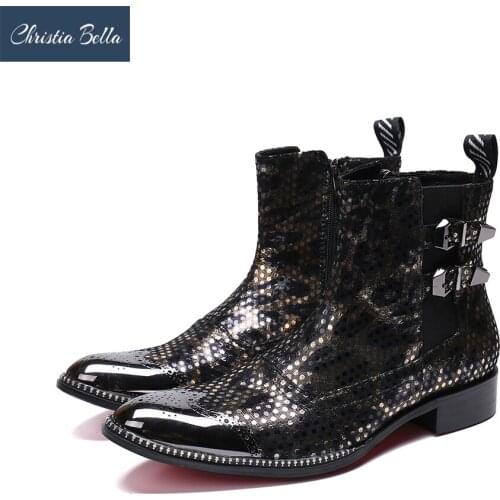 Christia Bella Brand Western Men Boots Pointed Metal Tip Cowboy Motorcycle Boots Men Winter Handsome Party Botas Men zapatos de