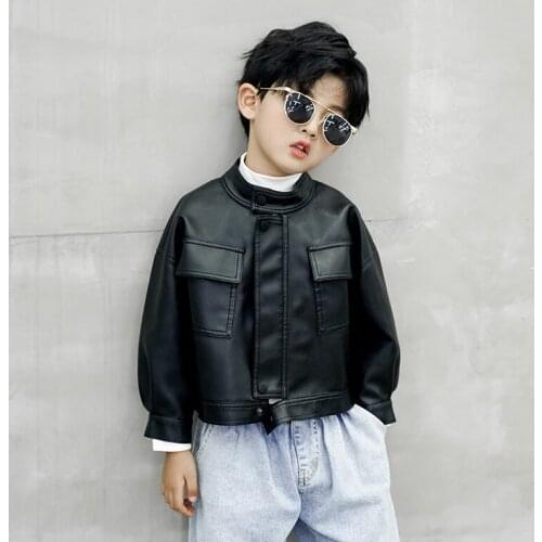 Childrens Short Leather Jacket 2021 New Boys Girls Leather Motorcycle Clothing Kids Fashion Pu Tops Clothes