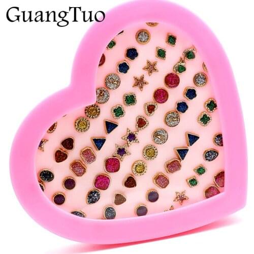 EK2100 36pair Plastic Pin Star Heart Triangle Flower Earrings Set Resin Drilling Mixed Color Jewelry Stud Earring For Women Gift