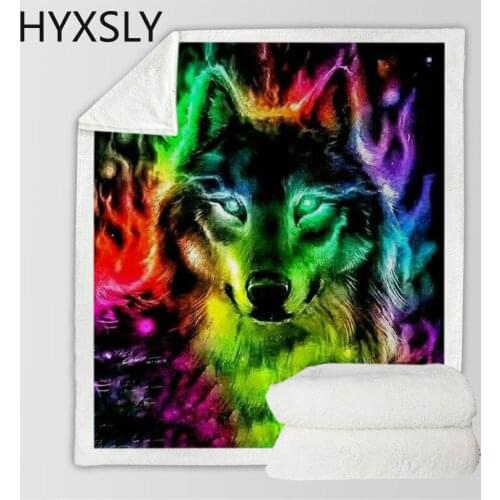 Wolf Blanket Men Women Boy 3D Cartoon Animal Sherpa Cover Double Thick Warm Super Soft Flannel Office Nap Blankets Sofa Bedding