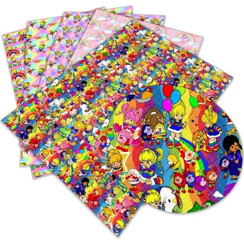 Cartoon Rainbow Characters Faux Leather for Sewing Bag Clothing Sofa Car DIY Material 30 cm x 136 cm L112