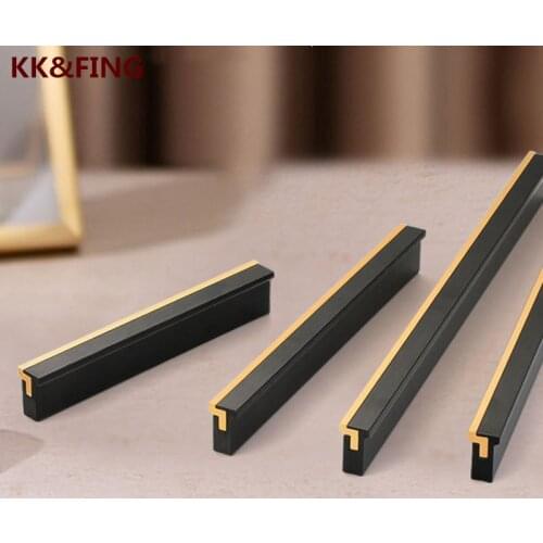 KK&FING New Aluminum Alloy Extension Handles Cabinet Drawer Knobs Black Gold T Type Cupboard Handles Drawer Pulls Bedroom Decor