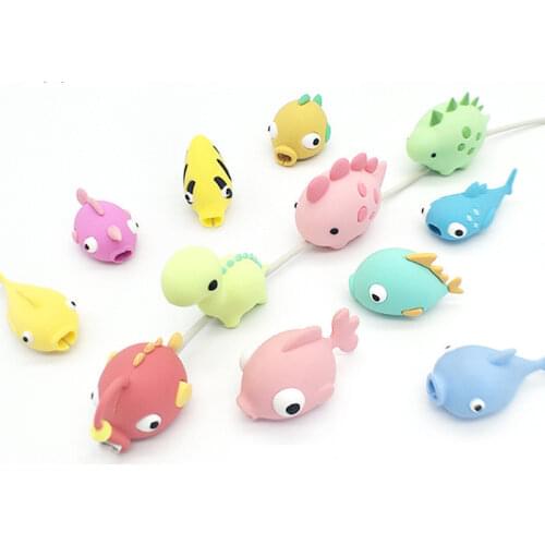 Cute Earphone Cable Bite Animals Protector For Iphone Charging Cord USB Cable Winder Cable Organizer Phone Holder Accessory