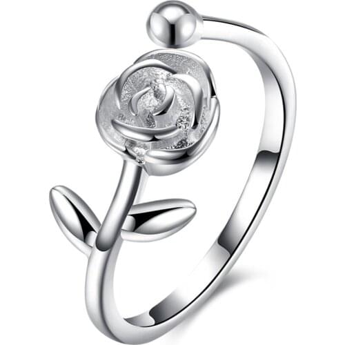 Fashion 925 Sterling Silver Women Rings Free Size Open Simple Rose Rings for Lady Girl Party Silver Rings Casual Jewelry Gift