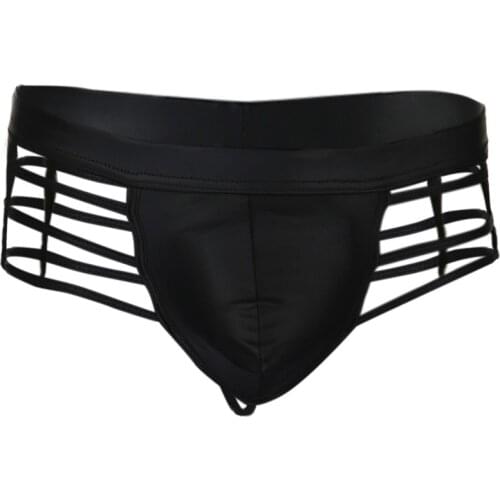 Fashion sissy gay men Sexy Breathable Panty Thong Mens G-string Sexy Patent leather Hole Underwear T-back Pouch Briefs Pants