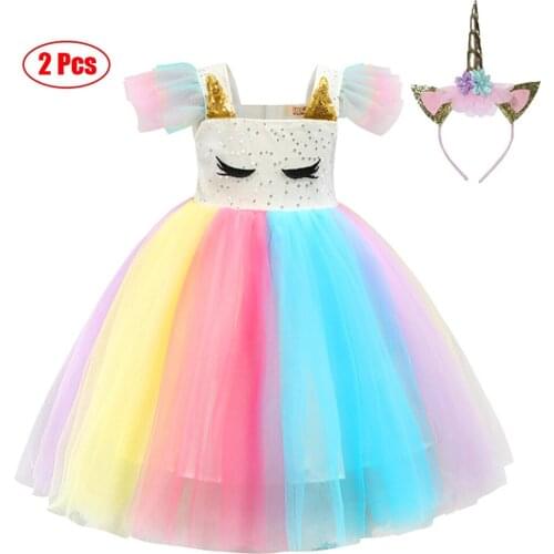 2021 New GIrls Unicorn Dress Summer Party Princess Dresses For Girl Toddler Lovely Cute Kids Birthday Present Clothing