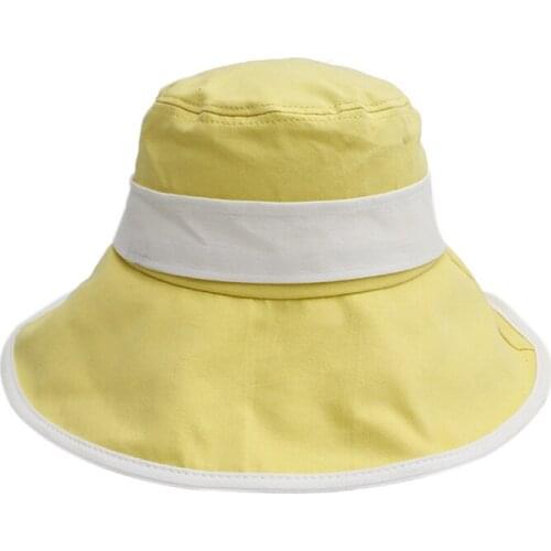 Vacation Summer Panama Foldable Bucket Hat 2019 Anti-UV Wide Brim Cotton Sun Hat For Women Large Brim Beach Sun Hat Wide Belt