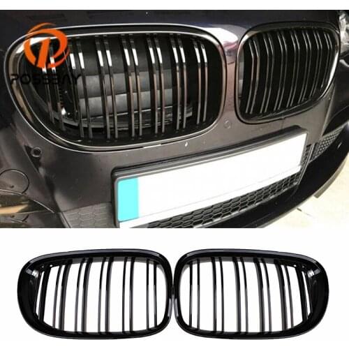 POSSBAY Front Kidney Grille Grill Gloss Black/Matte Black Racing Grills for BMW 7-Series F01/F02/F03/F04 2009-2012 Pre-facelift