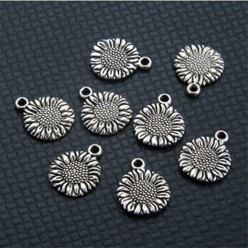 10pcs/lot sun flower charms pendants connector for diy bracelet necklace antique silver beads craft material jewelry accessories