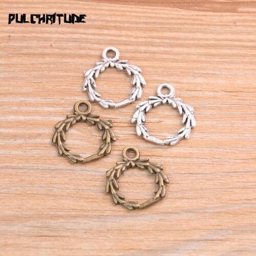 PULCHRITUDE 50pcs 17*18mm Metal Alloy Two Color Round Branches Charms Small Plant Pendants For Jewelry Making DIY Handmade Craft